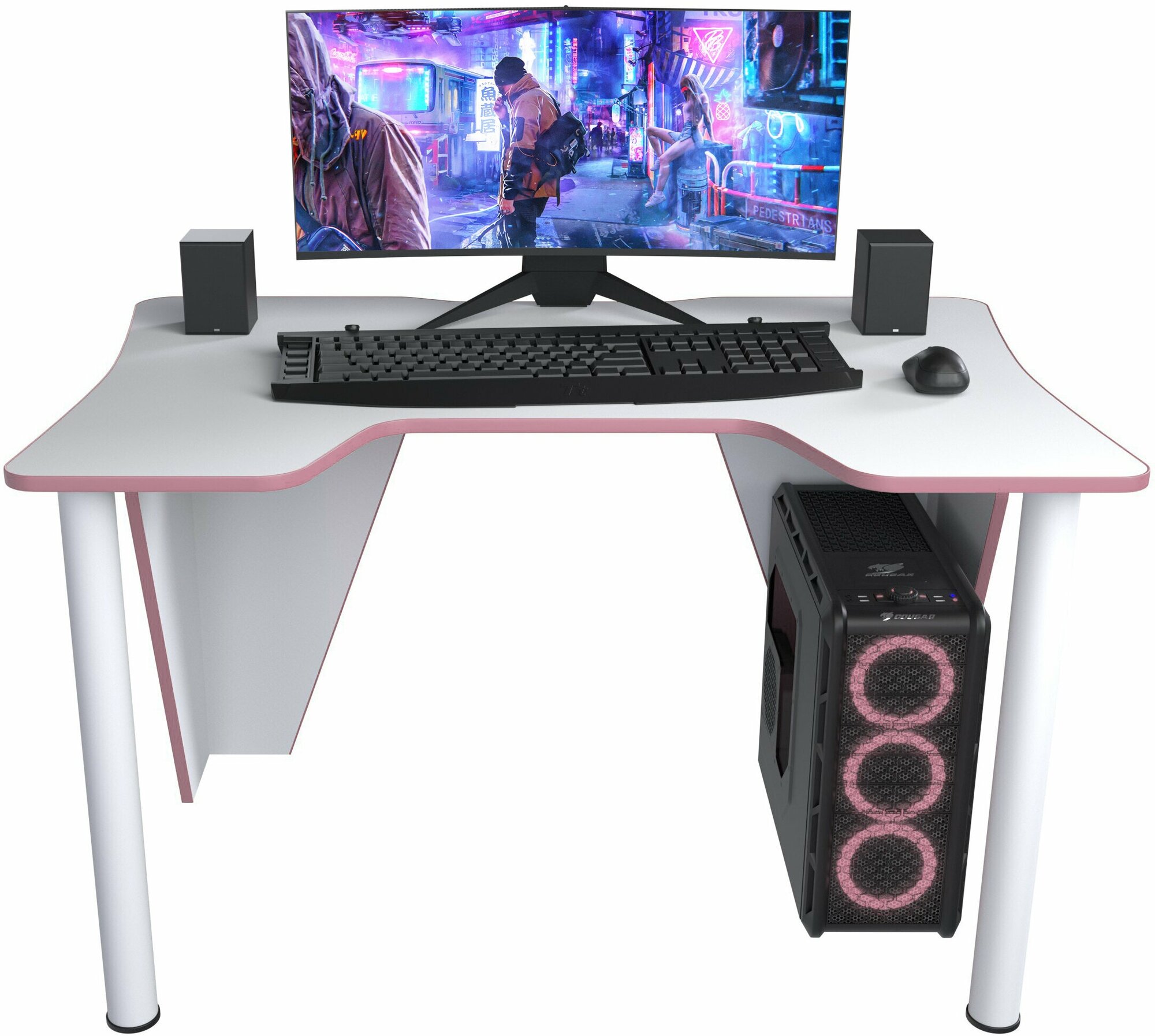 Геймерский игровой компьютерный письменный стол Вектор белый розовый - фотография № 7