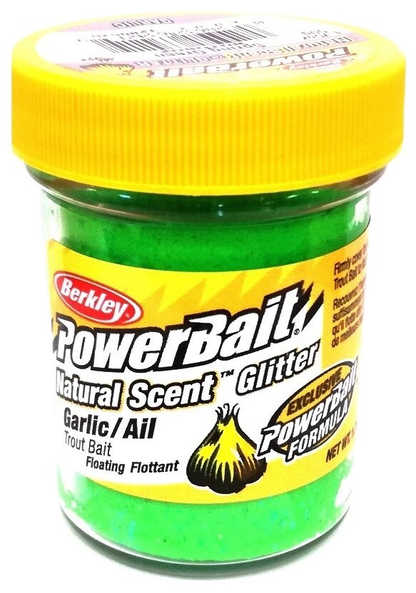 Berkley,   Powerbait Natural Scent Glitter Garlic, Spring Green