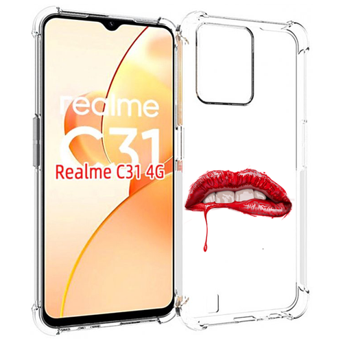 Чехол MyPads яркие красные губы для OPPO Realme C31 задняя-панель-накладка-бампер