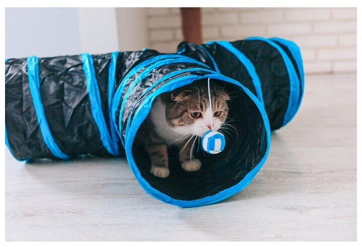 Туннель для кошек шуршащий "Тройник", 80 см, диаметр трубы 25 см, микс цветов - фотография № 8