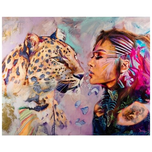 Алмазная мозаика Colibri Девушка и леопард 40х50 см