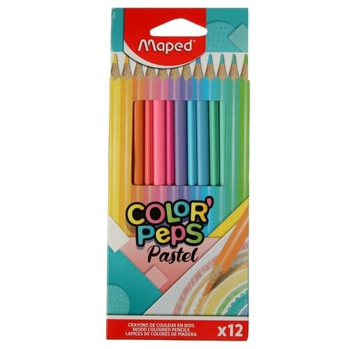 Карандаши 12 цветов Maped Color` Peps Pastel, треугольные, ударопрочные, картон, футляр