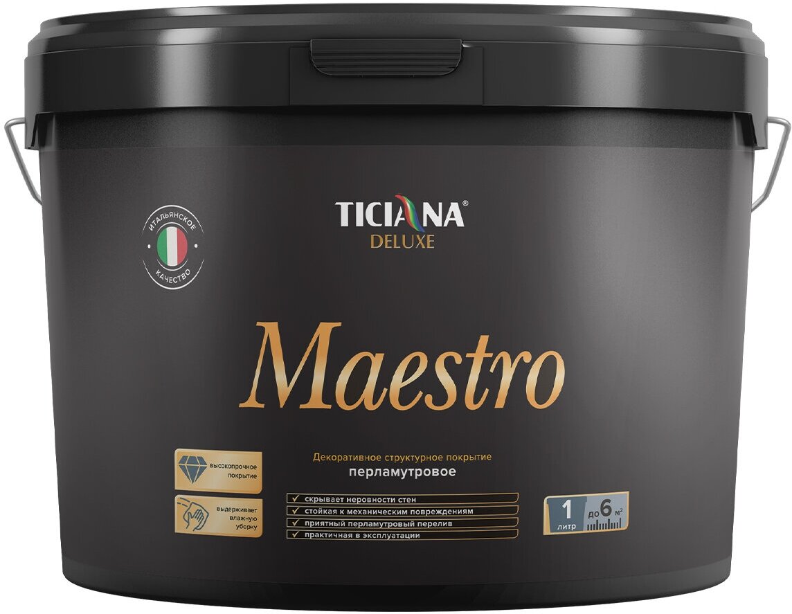 Декоративная краска, структурное перламутровое покрытие TICIANA DELUXE Maestro 0,9 л