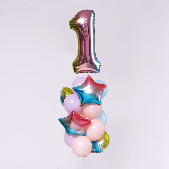 Букет из воздушных шаров Страна Карнавалия "День рождения -1 год", Нежность, фольга, латекс, 15 шт