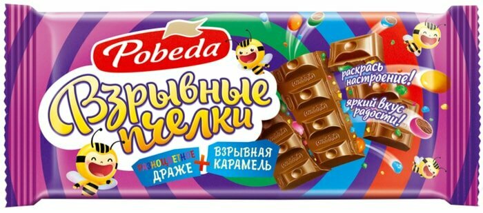 Шоколад Победа вкуса Взрывные пчелки мини-драже и взрывная карамель 80г