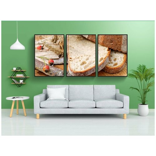 фото Набор модулных постеров для интерьера "буханка, хлеб, корочки хлеба" 60x90 см. в тубусе, без рамки lotsprints