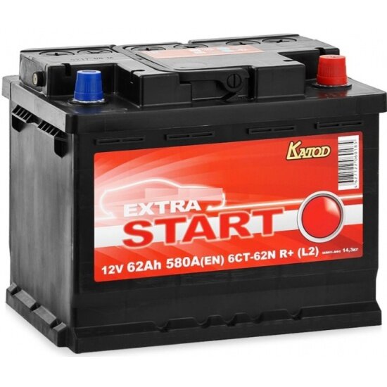 Аккумулятор EXTRA START 62e 6СТ-62N R+ (L2) 242x175x190 обратная полярность 62 Ач