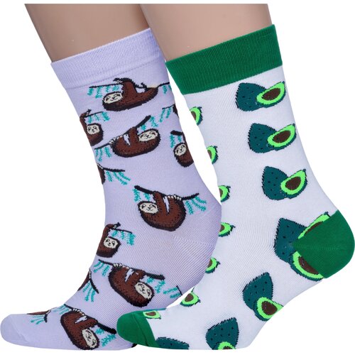 фото Носки hobby line, 2 пары, размер 41-45, фиолетовый, мультиколор, белый