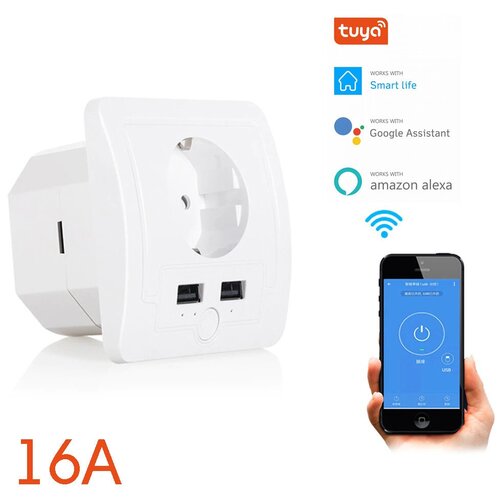 Орбита / OT-HOS15 Умная розетка Умный дом (1 гнездо,16А,Wi-Fi, 2*USB)