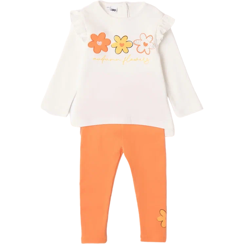 Комплект одежды Ido, лонгслив и легинсы, повседневный стиль, размер 116, белый, оранжевый