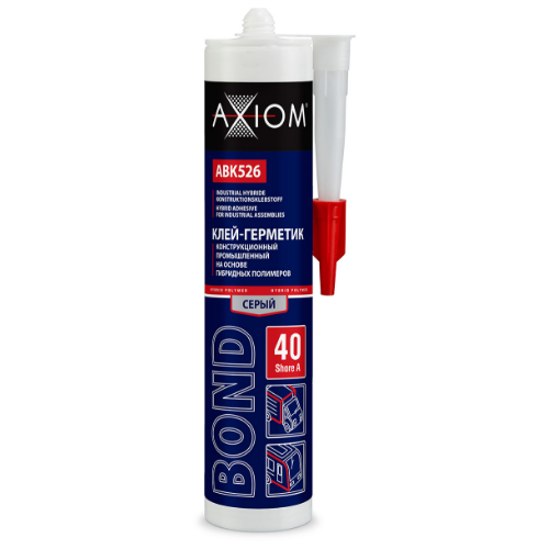 axiom abk527 клей герметик конструкционный промышленный на основе гибридных полимеров черный axiom 280 мл 1шт Клей-герметик конструкционный AXIOM, на основе гибридных полимеров ABK526, Шор А 40, серый, туба, 280 мл.