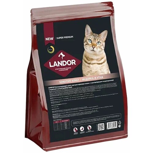 Корм сухой для кошек Landor Sensitive Adult c индейкой и уткой для кошек с чувствительным пищеварением, 10 кг