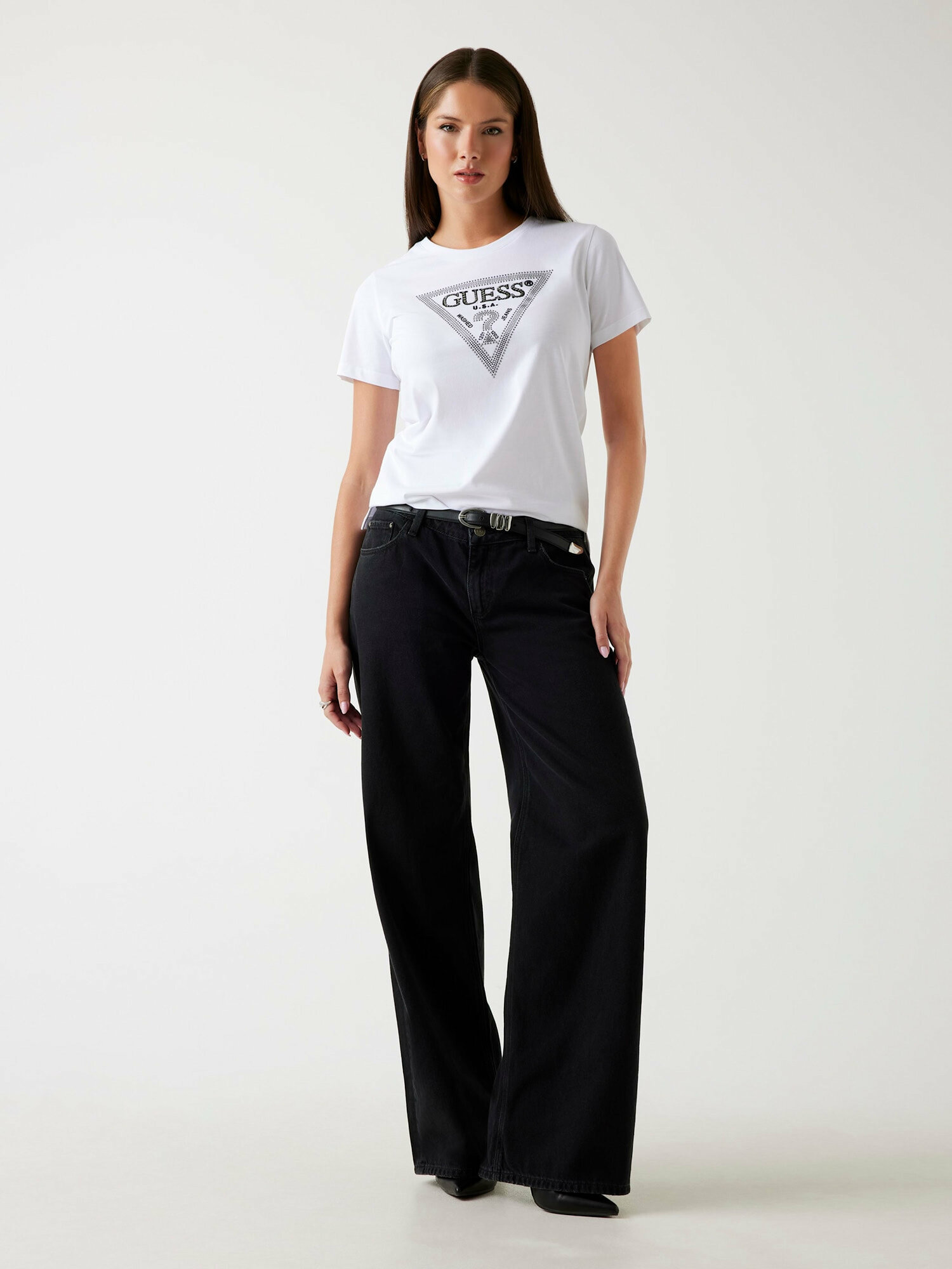 Футболка GUESS SS CN KRYSTAL TRIANGLE TEE, , размер S, белый — фото 1