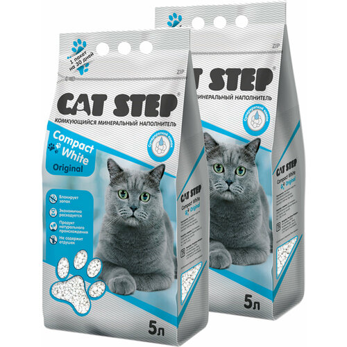 CAT STEP COMPACT WHITE ORIGINAL наполнитель комкующийся для туалета кошек (5 + 5 л) cat step compact white carbon наполнитель комкующийся с активированным углем для туалета кошек 5 л х 4 шт