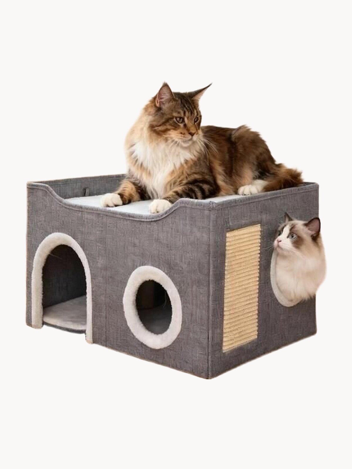 Домик для кошек мягкая большая закрытая , для лежанка для животных, для кошки мелких пород, с когтеточкой и игрушкой, серый, домик для собак,55х40х40см