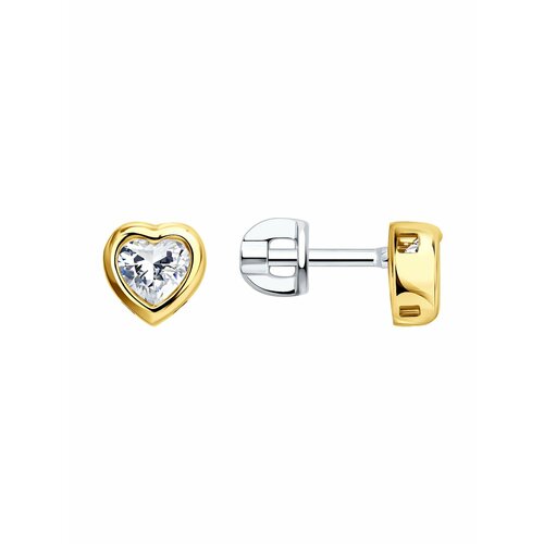 фото Серьги diamant, серебро, 925 проба, родирование, фианит, размер 5 мм