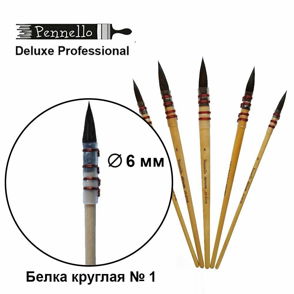 Кисть профессиональная, художественная Pennello DELUXE белка, круглая