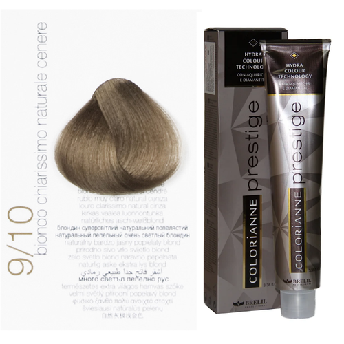 Brelil Professional Colorianne Prestige перманентная крем-краска для волос, 9/10 очень светлый пепельный блондин brelil professional colorianne крем краска для волос prestige 9 00 очень светлый блондин 100 мл