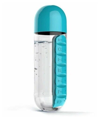 фото Бутылка-органайзер для таблеток на неделю, таблеточница органайзер для витаминов желтый