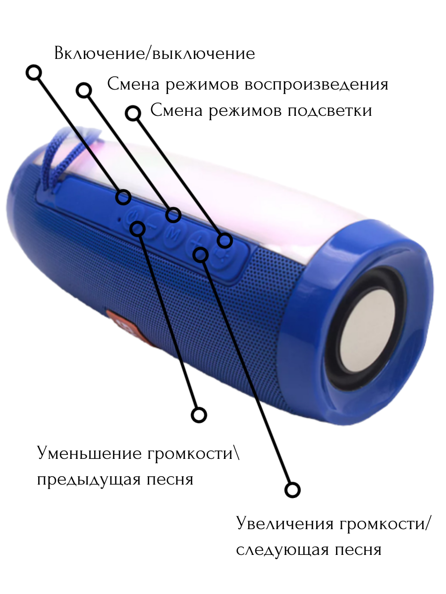 Портативная колонка беспроводная колонка с Bluetooth колонка со световыми эффектами с LED подсветкой Ipod / Iphone / Android / AUX / USB синий