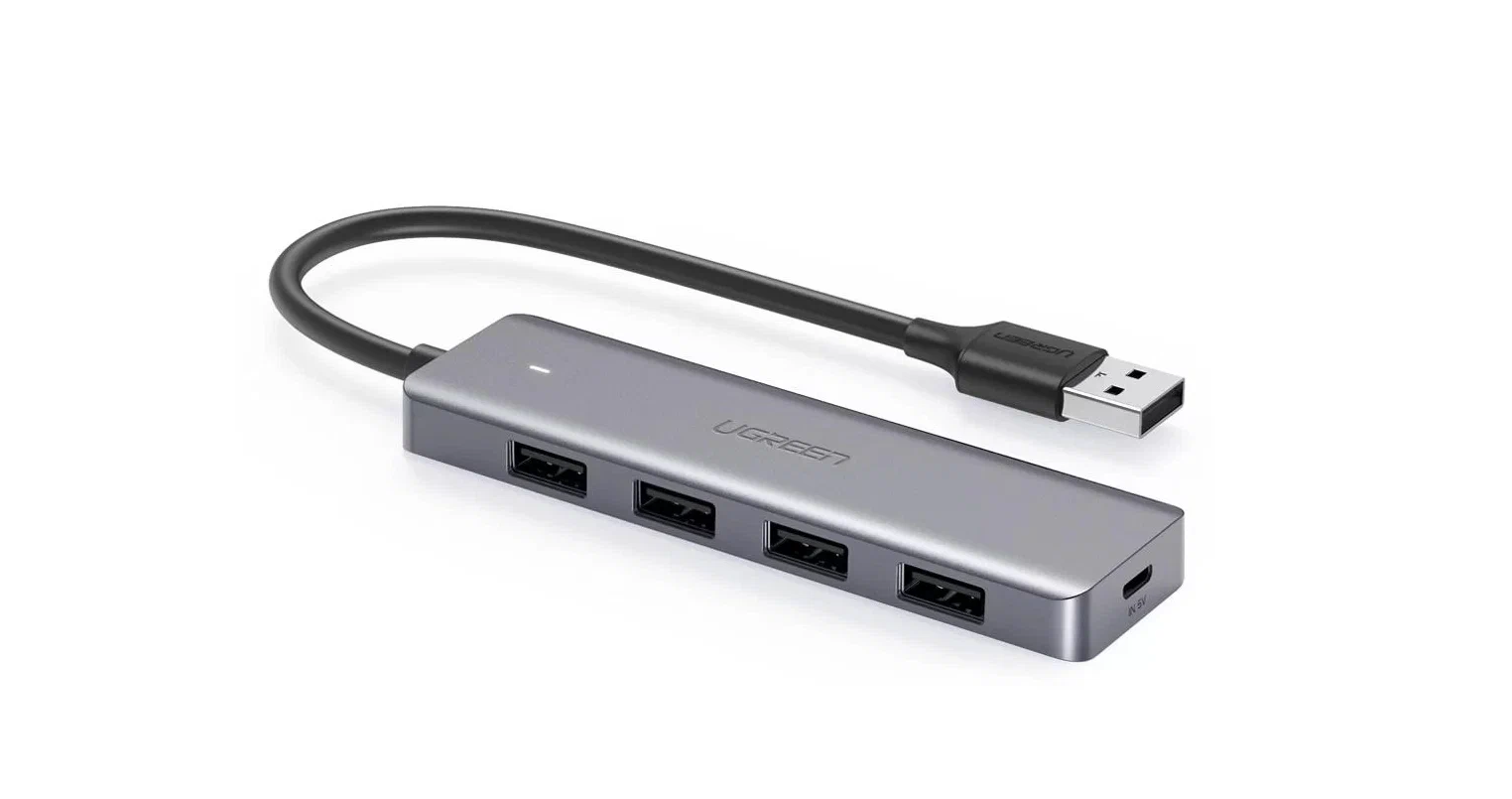 USB-концентратор UGreen 50985, разъемов: 4, 15 см, серый