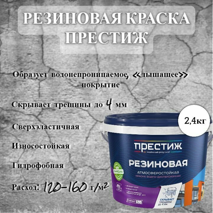 Краска резиновая водно-дисперсионная Престиж Белая 2,4кг