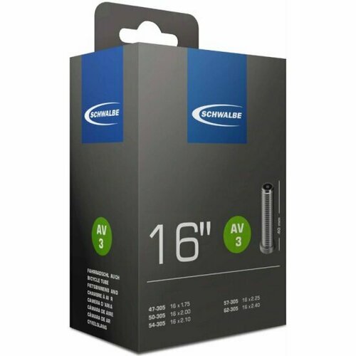 камера 16 авто ниппель 05 10409310 av3 47 62 305 ib agv 40mm schwalbe Камера велосипедная Schwalbe 16, AV3. 47/62-305 IB AGV 40mm, авто ниппель, 10409310