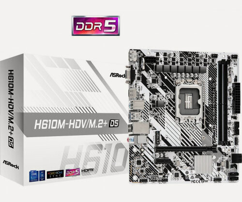Изображение товара Материнская плата Asrock H610M-HDV/M.2+ D5 (LGA1700, mATX)