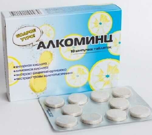 Алкоминц шипучие таблетки против похмелья 10 шт