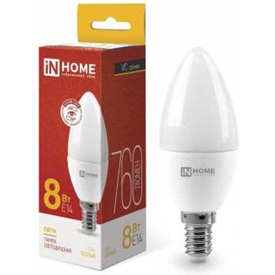 Светодиодная лампа IN Home LED-СВЕЧА-VC 8Вт 230В E14 3000К 760лм 4690612020426