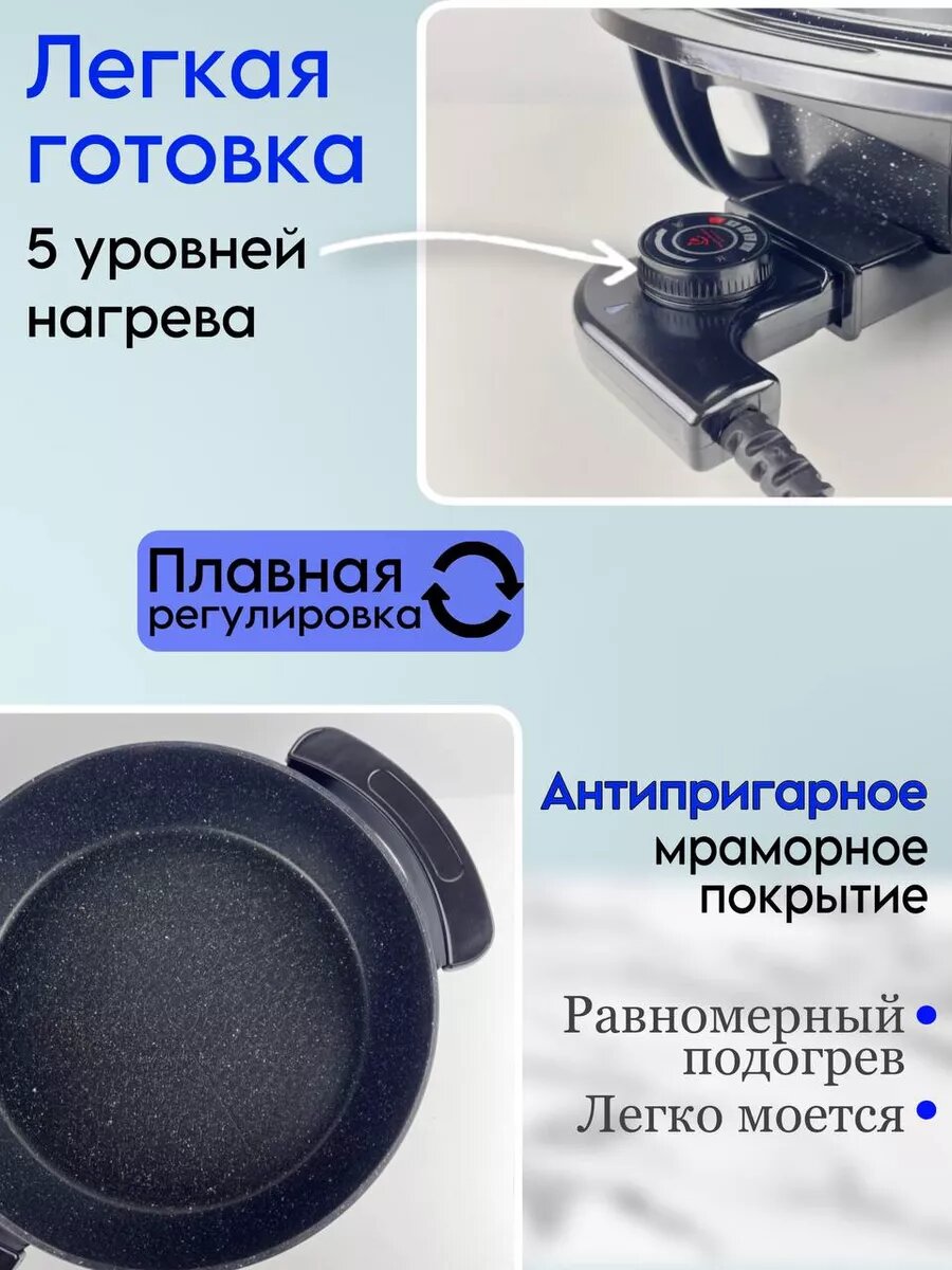 Электросковороды Xiaomi Электросковорода, 6 л, с крышкой, антипригарное покрытие, черный цвет