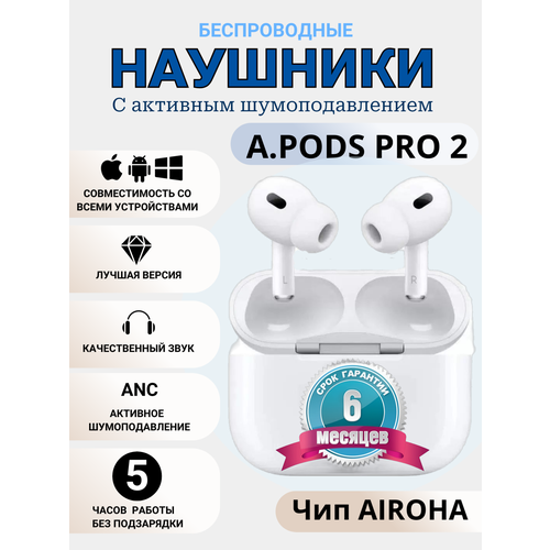 Наушники беспроводные APods Pro 2 с шумоподавлением и анимацией белый 109000₽