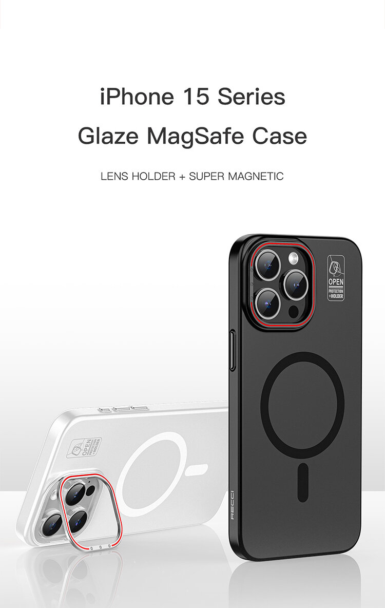 Чехол для iPhone 15 6.1" c MagSafe, Recci Ultra Magnetic с Подставкой у камеры, Белый матовый