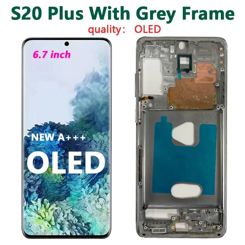 OLED ЖК-дисплей для SAMSUNG Galaxy S20 Plus, дисплей 5G G986 G985F, экран с рамкой, сменный преобразователь сенсорного экрана в сборе, Grey with Frame