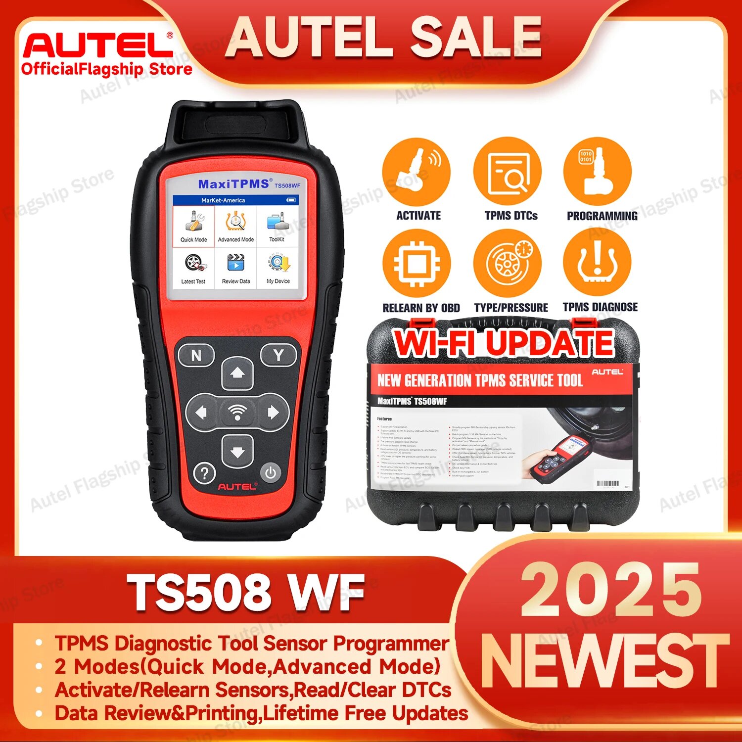 Autel MaxiTPMS TS508 TS508WF Инструмент для освобождения TPMS Активация/выпуск всех датчиков, сброс TPMS, чтение/прозрачные DTCs Программа MX-сенсора, TS508WF, Русский
