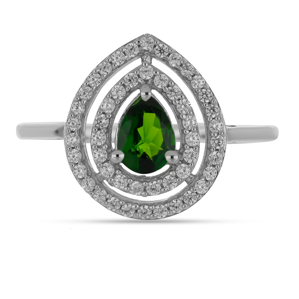 Кольцо тонкое, серебро, 925 проба, родирование, хромдиопсид, фианит