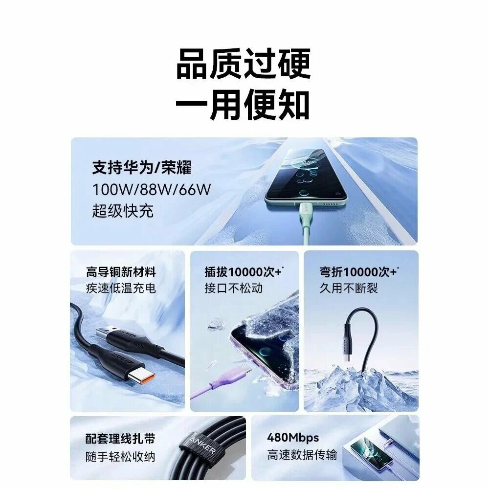 Кабель Anker USB-A to USB-C 1m 6A TPE фиолетовый (A8001) — фото 1