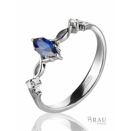 Кольцо BRAU, серебро, 925 проба, родирование, фианит, корунд синтетический, размер 19, синий
