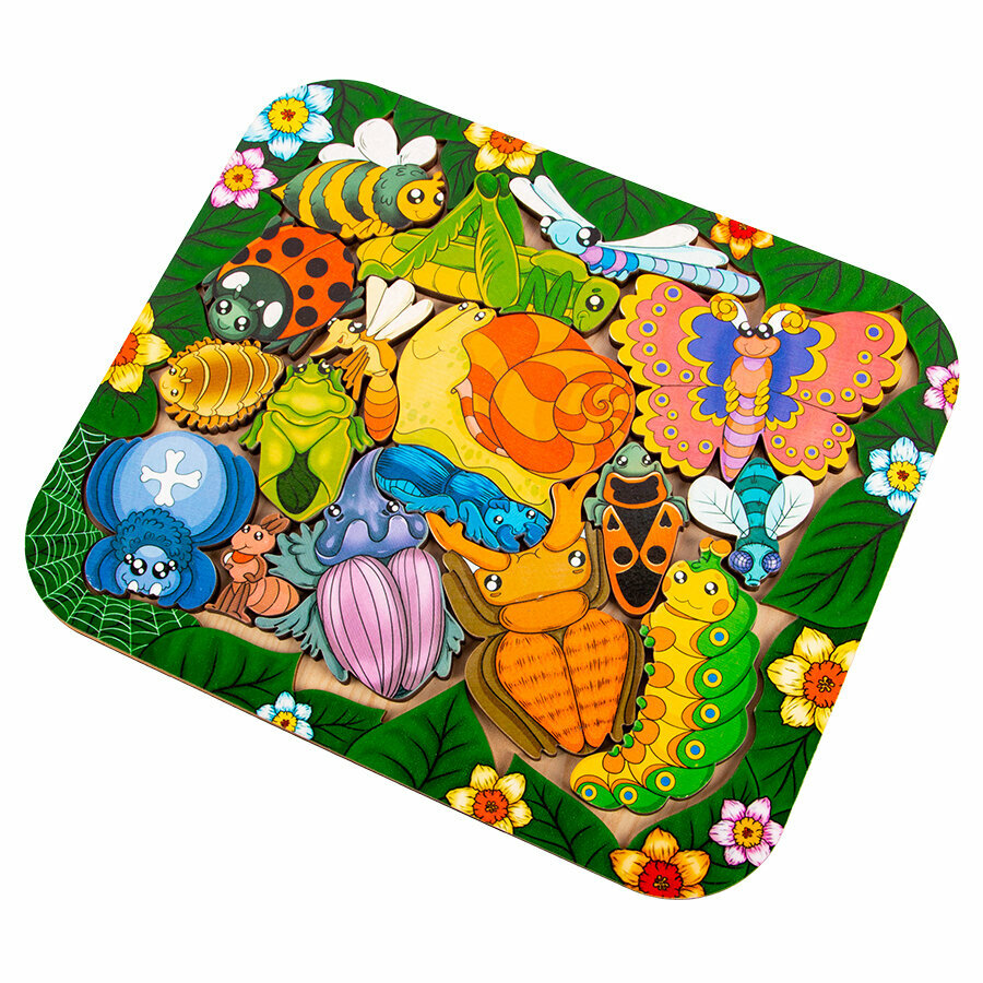 Деревянный пазл "Букашки"/ Набор из фигурок деревянных/ головоломка зверята, развивающая игра для детей — фото 1