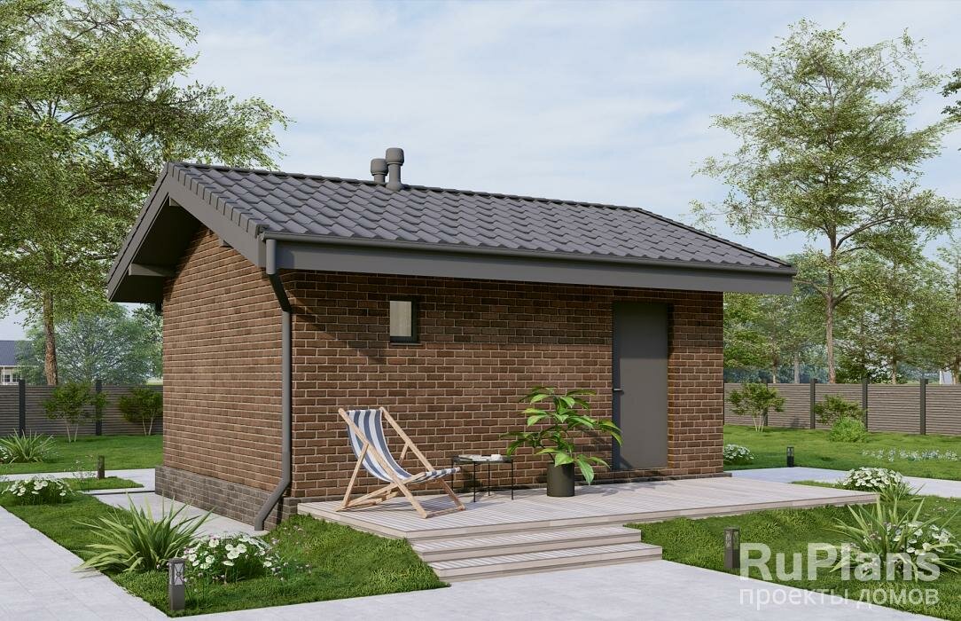 Баня с террасой и облицовкой кирпичом (17 м2, 7м x 6м) Rg6489