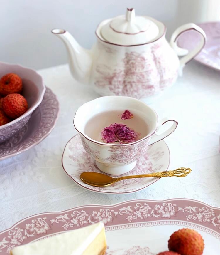 "Сицилия Роза" Чашка фарфоровая 180мл, с блюдцем, отводка, волнистый край — фото 1