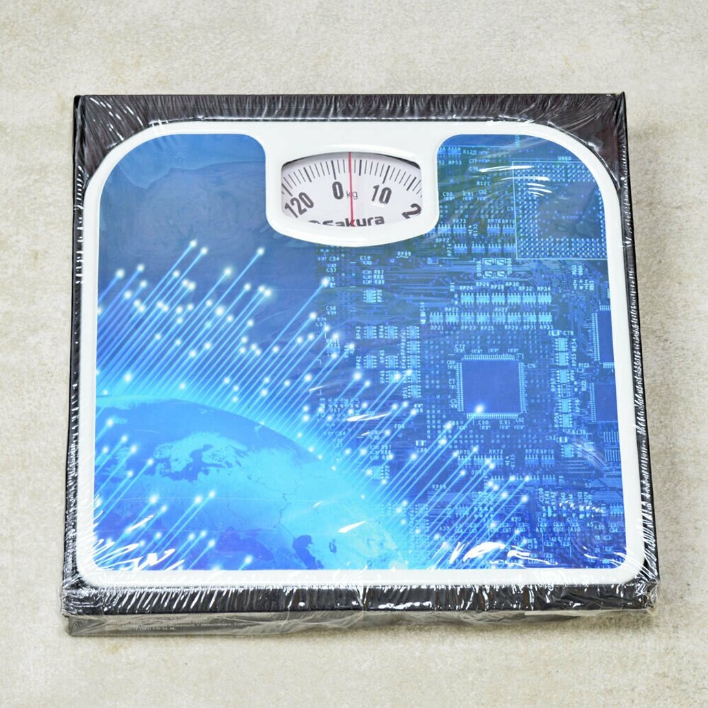 Весы напольные до 130 кг, механические, синий дизайн «Синяя абстркция», металл, крупный шрифт, точность 1 кг