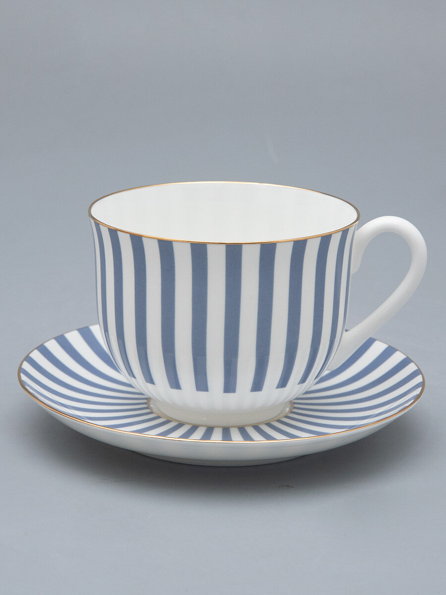 Чайная пара "Да и нет", форма Ландыш, Императорский фарфоровый завод , костяной фарфор, серый, отводка золотом, 345 мл — фото 1