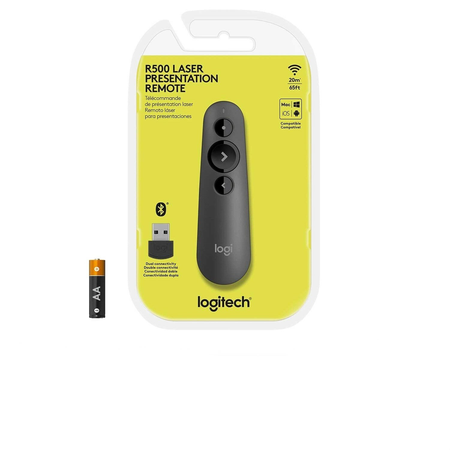 Презентер Logitech R500s Bluetooth Presentation Remote, графитовый, пластиковый, 3 кнопки — фото 1