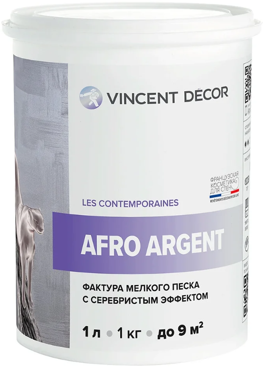 Фактура мелкого песка с серебристым эффектом Vincent Decor Afro Argent / Винсент Декор Афро Аржент, 1л