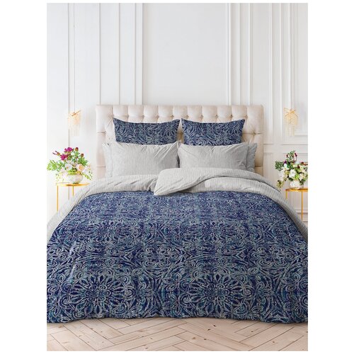 фото Постельное белье из перкаля fancywork verossa (серый-синий), 1,5 спальный (наволочки 70x70) нордтекс