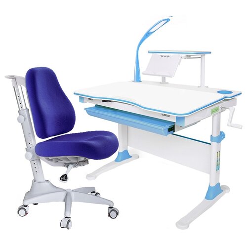 фото Комплект mealux стол + стул + лампа evo-30 match (y-528) 90x65 см белый/голубой/синий