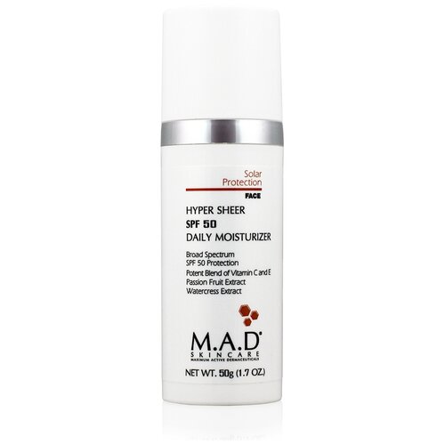 MAD Skincare Увлажняющий крем-основа под макияж с защитой SPF 50 Hyper Sheer SPF 50 Daily Moisturizer 50 мл бесцветный 4500₽