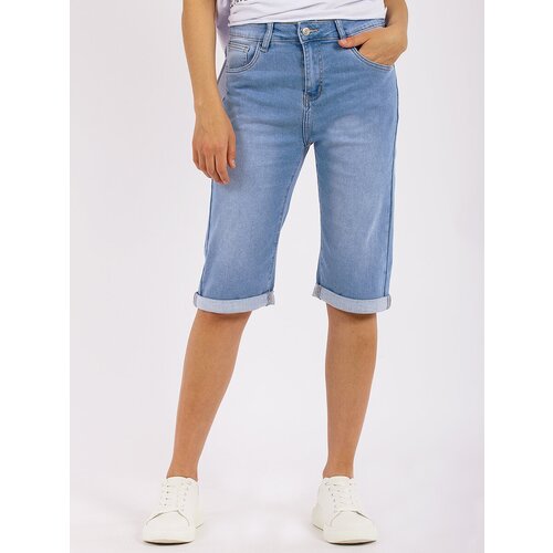 фото Бриджи летние, повседневный стиль, стрейч, размер 36, голубой fashion jeans