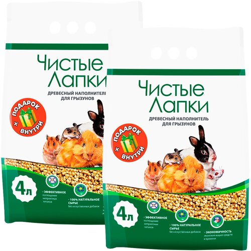 Чистые лапки наполнитель древесный для грызунов 4 4 л 402₽